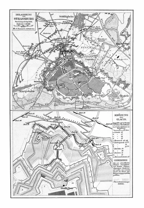 Framed Print : Old chromolithograph map of siege of Strasbourg, France Framed Print : Old chromolithograph map of siege of Strasbourg, France