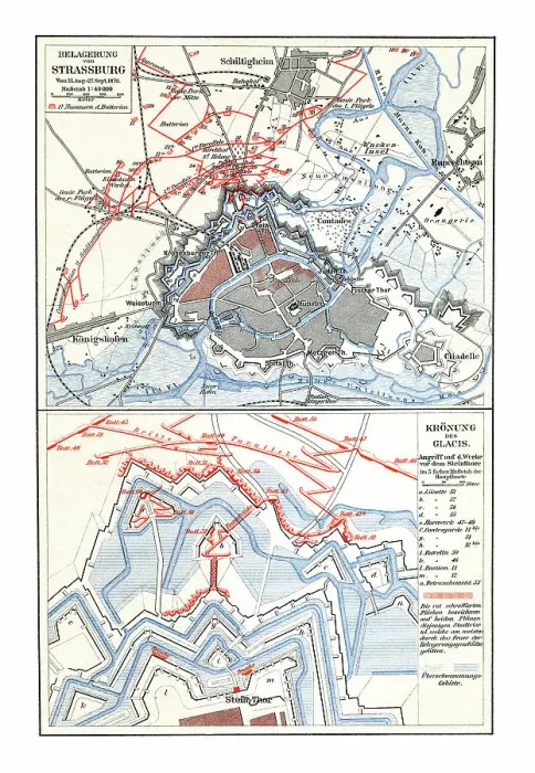 Framed Print : Old chromolithograph map of siege of Strasbourg, France Framed Print : Old chromolithograph map of siege of Strasbourg, France
