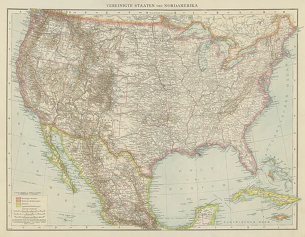 Old chromolithograph map of United States of America (USA)