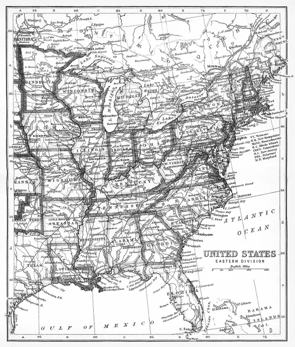 Framed Print : Old chromolithograph map of United States of America - Eastern division