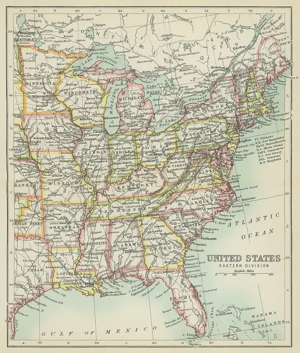 Framed Print : Old chromolithograph map of United States of America - Eastern division Framed Print : Old chromolithograph map of United States of America - Eastern division