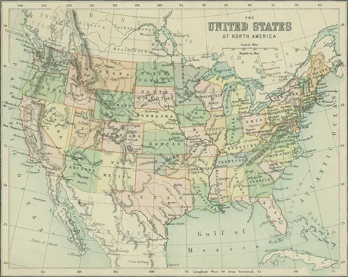 Framed Print : Old chromolithograph map of United States of America (USA) Framed Print : Old chromolithograph map of United States of America (USA)