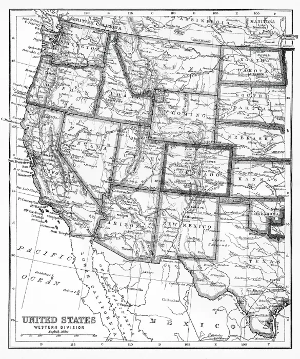 Framed Print : Old chromolithograph map of United States of America - Western division Framed Print : Old chromolithograph map of United States of America - Western division