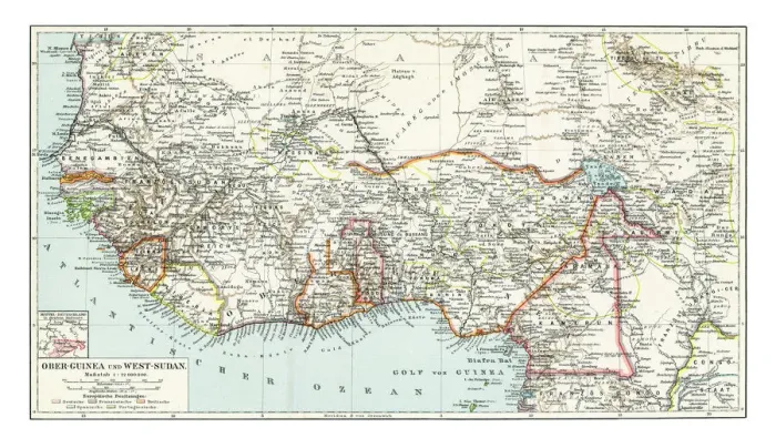 Framed Print : Old chromolithograph map of Upper Guinea and West Sudan - West Africa Framed Print : Old chromolithograph map of Upper Guinea and West Sudan - West Africa