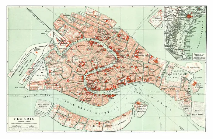 Framed Print : Old chromolithograph map of Venice, Italy Framed Print : Old chromolithograph map of Venice, Italy