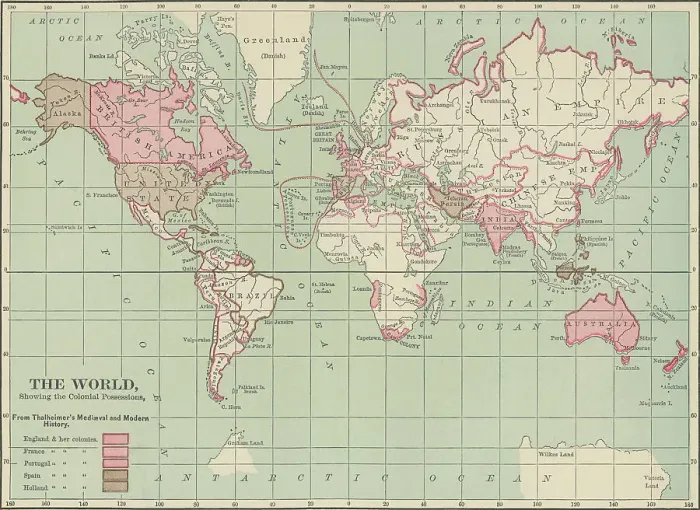 Framed Print : Old chromolithograph map of the World, showing the Colonial Possessions Framed Print : Old chromolithograph map of the World, showing the Colonial Possessions