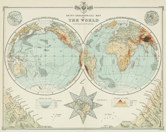 Framed Print : Old chromolithograph map of World Framed Print : Old chromolithograph map of World