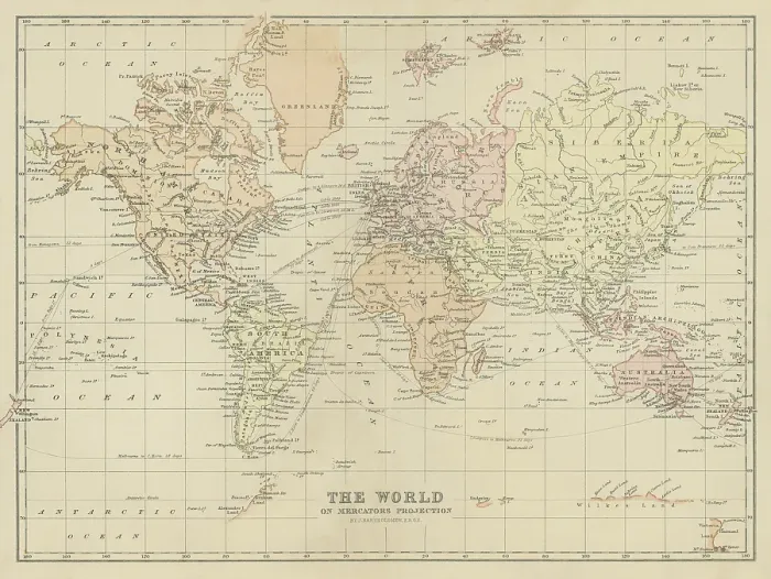 Framed Print : Old chromolithograph map of World Framed Print : Old chromolithograph map of World