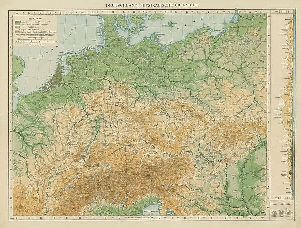 Old chromolithograph physical map of Germany