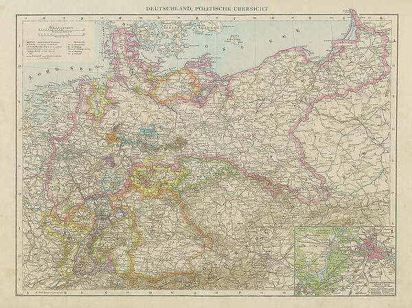 Old chromolithograph political map of Germany