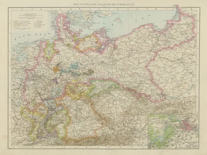Framed Print : Old chromolithograph political map of Germany Framed Print : Old chromolithograph political map of Germany