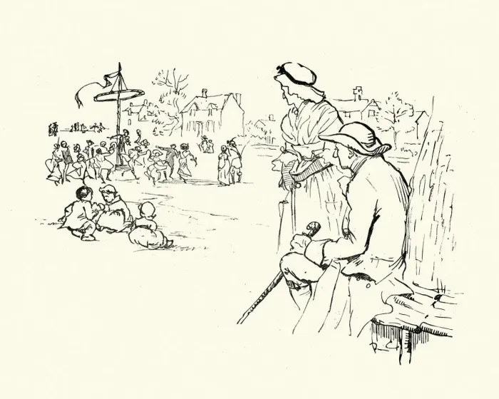 Framed Print : Old couple watching young folk dance around the maypole, Victorian 19th Century Framed Print : Old couple watching young folk dance around the maypole, Victorian 19th Century