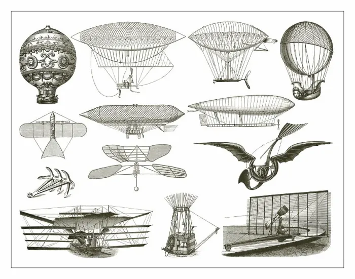 Framed Print : Old engraved illustration of Airships in the past Framed Print : Old engraved illustration of Airships in the past