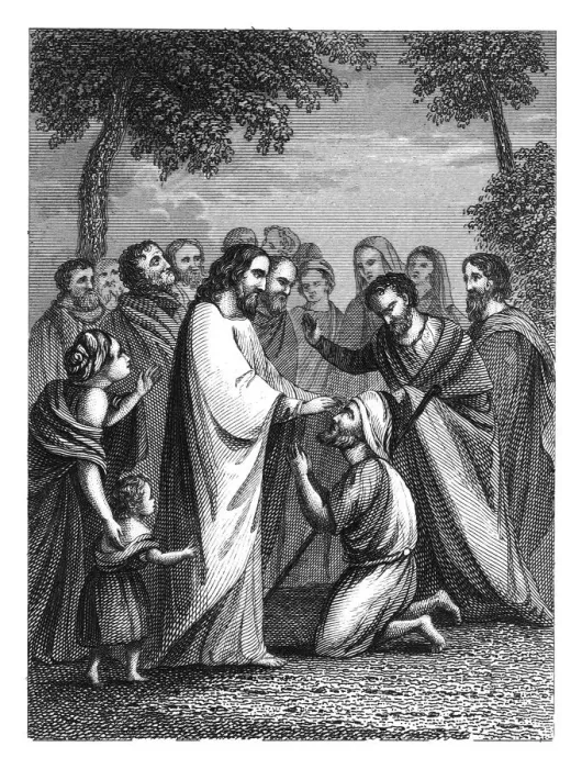 Framed Print : Old engraved illustration of Christ restoring sight to Bartimaeus Framed Print : Old engraved illustration of Christ restoring sight to Bartimaeus