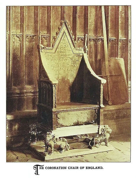 Old engraved illustration of The Coronation Chair, Westminster Abbey, England, United Kingdom