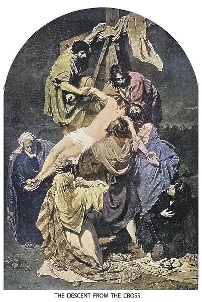 Old engraved illustration of Descent from the Cross