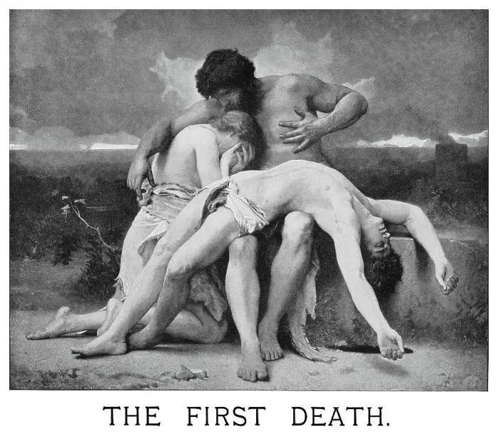 Framed Print : Old engraved illustration of the first death - murder of Abel Framed Print : Old engraved illustration of the first death - murder of Abel