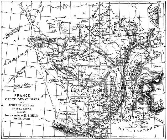 Framed Print : Old engraved illustration of France climate map of growing areas and wildlife Framed Print : Old engraved illustration of France climate map of growing areas and wildlife