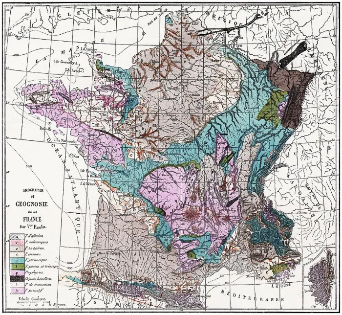 Framed Print : Old engraved illustration of France geological map Framed Print : Old engraved illustration of France geological map