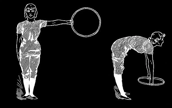 Old engraved illustration of Hygienic Gymnastics, healthy lifestyle - hoop exercises
