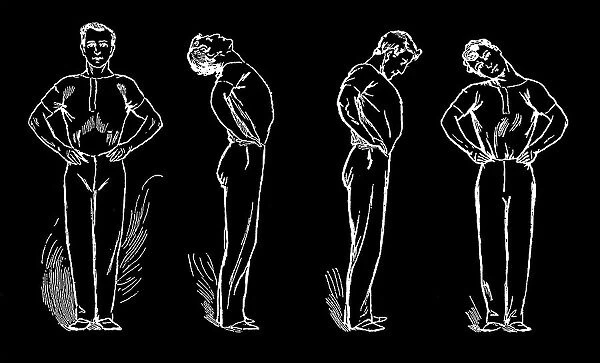 Old engraved illustration of Hygienic Gymnastics, healthy lifestyle - leg, body and arm exercises