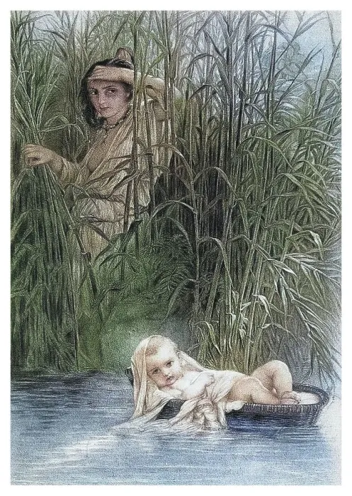 Framed Print : Old engraved illustration of Moses in the bulrushes Framed Print : Old engraved illustration of Moses in the bulrushes