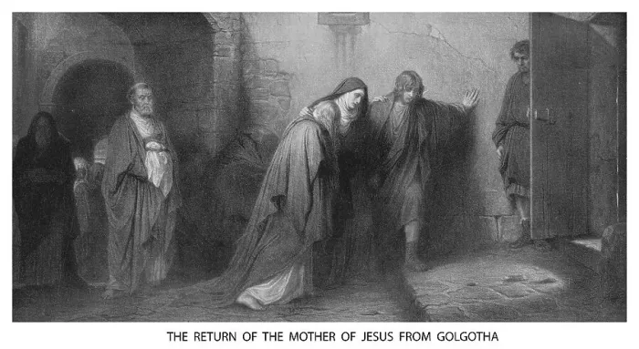 Framed Print : Old engraved illustration of the return of the Mother of Jesus from Golgotha Framed Print : Old engraved illustration of the return of the Mother of Jesus from Golgotha