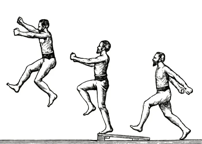 Framed Print : Old engraved illustration of sequence of jumping man