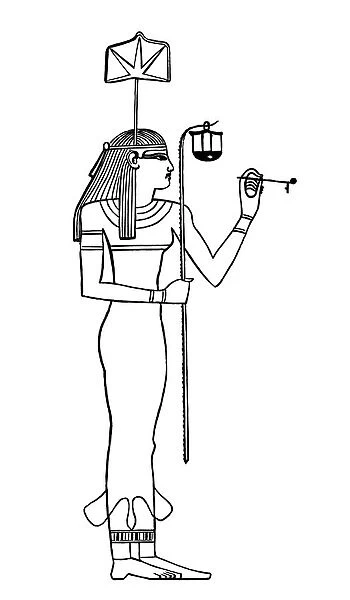 Old engraved illustration of Seshat, ancient Egyptian goddess