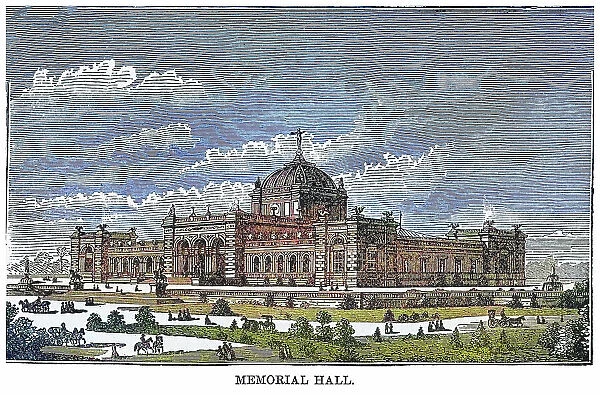 Old engraved illustration of view of Memorial Hall, a Beaux-Arts style building which is located in West Fairmount Park, Philadelphia, Pennsylvania (built as the art gallery for the 1876 Centennial Exposition)