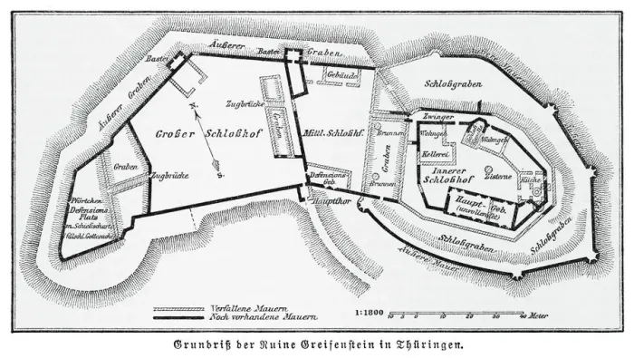 Framed Print : Old engraved illustration of top view of the ruins of Greifenstein Castle in Thuringia Framed Print : Old engraved illustration of top view of the ruins of Greifenstein Castle in Thuringia