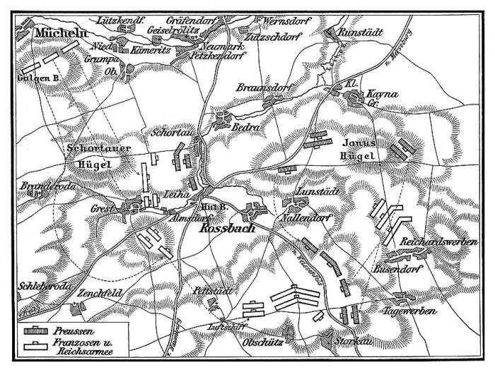 Framed Print : Old engraved map of Battle of Rossbach (5 November 1757 ) during the Third Silesian War Framed Print : Old engraved map of Battle of Rossbach (5 November 1757 ) during the Third Silesian War