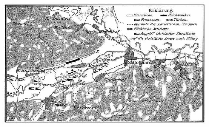 Framed Print : Old engraved map of the Battle of Saint Gotthard - part of the Austro-Turkish War (1663-1664)