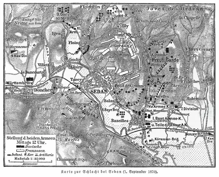 Framed Print : Old engraved map of Battle of Sedan, fought during the Franco-Prussian War from 1 to 2 September 1870