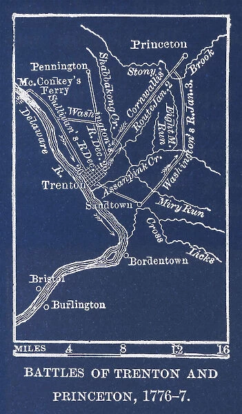 Old engraved map of the battle of Trenton and Princeton, 1776-1777