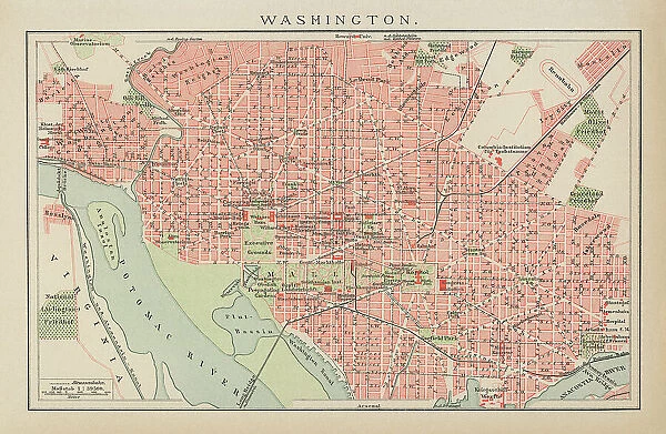 Old engraved map of City of Washington, USA