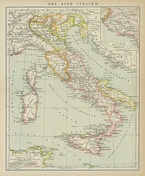 Old engraved map of the Old Italy