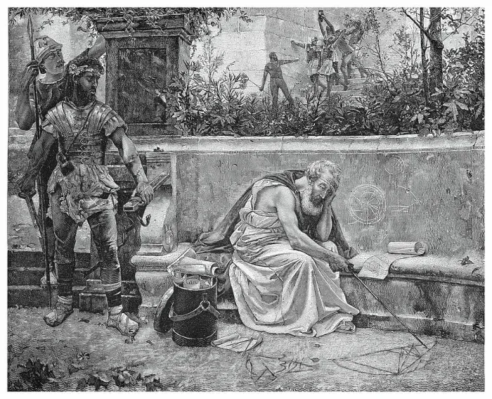 Framed Print : Old engraving illustration of death of Archimedes (ancient Greek mathematician, physicist and engineer) Framed Print : Old engraving illustration of death of Archimedes (ancient Greek mathematician, physicist and engineer)