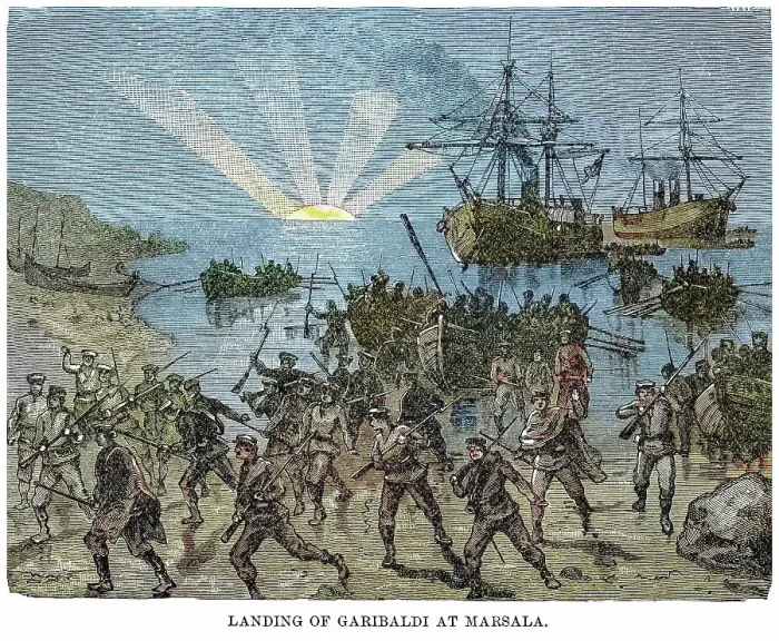 Framed Print : Old engraving illustration of landing of Giuseppe Maria Garibaldi, (4 July 1807 - 2 June 1882) - Italian general, patriot, and republican at Marsala Framed Print : Old engraving illustration of landing of Giuseppe Maria Garibaldi, (4 July 1807 - 2 June 1882) - Italian general, patriot, and republican at Marsala