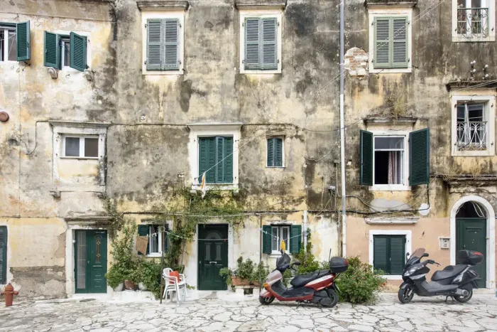 Framed Print : Old facades in Corfu Town, Corfu Island, Greece Framed Print : Old facades in Corfu Town, Corfu Island, Greece