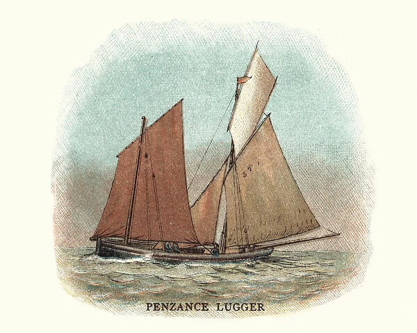 Old fashioned Penzance Lugger, Boat, 19th Century