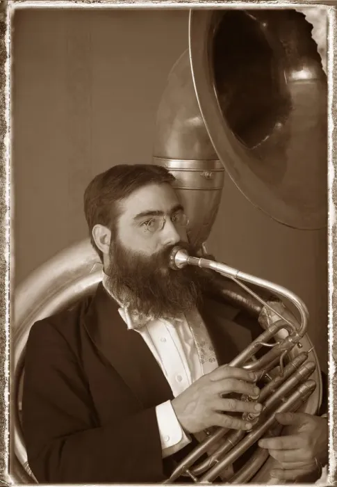 Framed Print : Old Fashioned Portrait of a Male Tuba Player