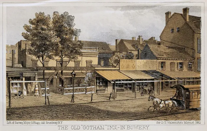 Framed Print : The Old Gotham Inn - In Bowery Color Lithograph Framed Print : The Old Gotham Inn - In Bowery Color Lithograph