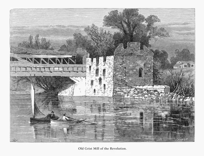 Framed Print : Old Grist Mill of the Revolution, Brandywine River, Rockland, Delaware, United States, American Victorian Engraving, 1872 Framed Print : Old Grist Mill of the Revolution, Brandywine River, Rockland, Delaware, United States, American Victorian Engraving, 1872