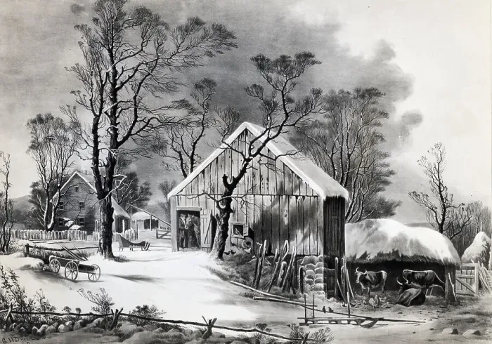 Framed Print : The Old Homestead in Winter after George Henry Durrie Framed Print : The Old Homestead in Winter after George Henry Durrie