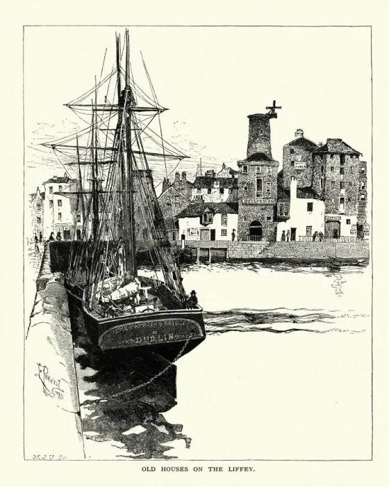 Framed Print : Old Houses on the River Liffey, Dublin, 19th Century
