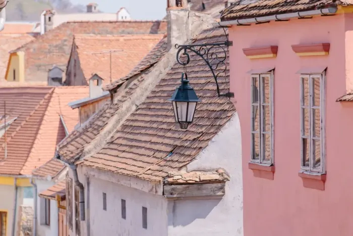 Framed Print : Old houses in Sighisoara town, Transylvania, Romania Framed Print : Old houses in Sighisoara town, Transylvania, Romania