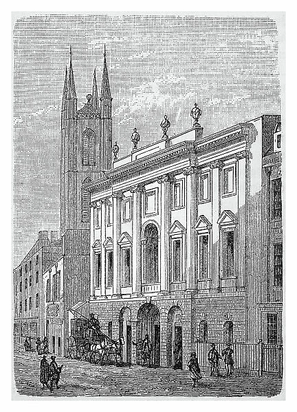 Old illustration of The Bank of England in London, England