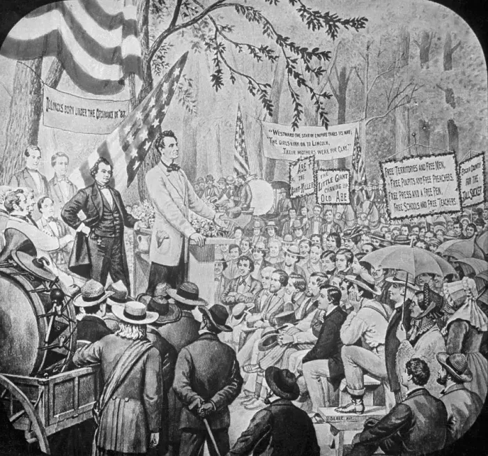 Framed Print : Old Lantern Slide of Abe Lincoln Speaking on Podium Framed Print : Old Lantern Slide of Abe Lincoln Speaking on Podium