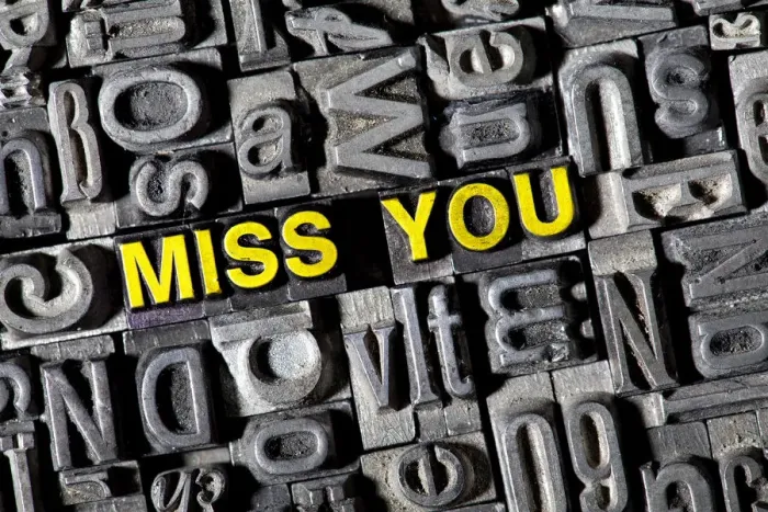 Framed Print : Old lead letters forming the word Miss You Framed Print : Old lead letters forming the word Miss You